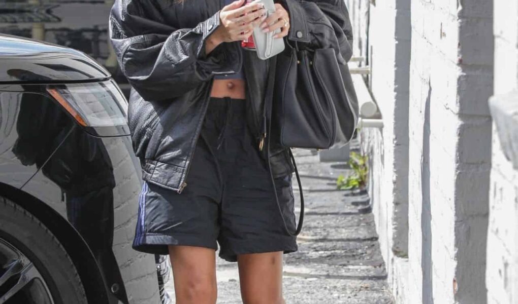 Hailey Bieber Turns Heads in LA with Chic Bomber Jacket and Shorts