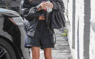 Hailey Bieber Turns Heads in LA with Chic Bomber Jacket and Shorts