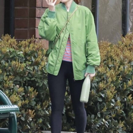 Kate Mara Embraces Casual Chic in Vibrant Green Jacket and Black Leggings