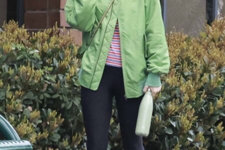 Kate Mara Embraces Casual Chic in Vibrant Green Jacket and Black Leggings