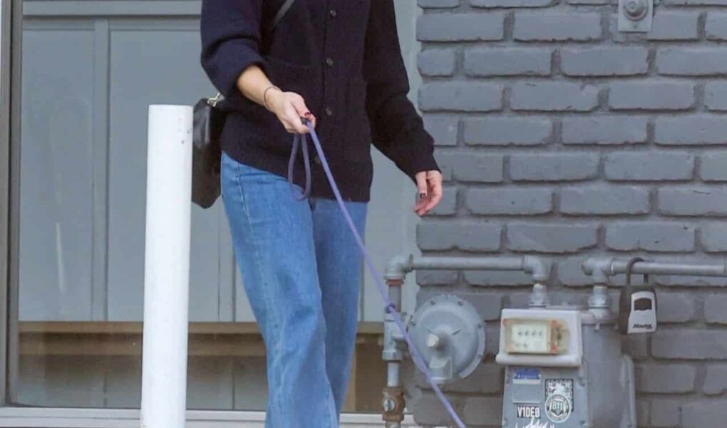 Kristen Bell Flaunts Casual Elegance Leaving Pet Salon with Her Tiny Dog