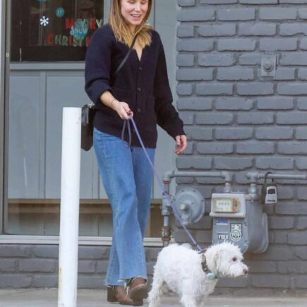 Kristen Bell Flaunts Casual Elegance Leaving Pet Salon with Her Tiny Dog