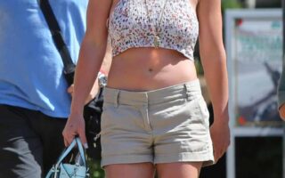 Britney Spears Goes Casual Chic in Floral Crop Top and Khaki Shorts