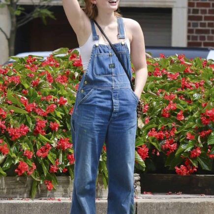 Sadie Sink Serves Retro-Chic Denim Jumpsuit Look while Out in SoHo