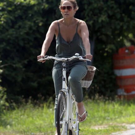 Jennifer Lopez Stuns in Olive Green Jumpsuit During Hamptons Bike Ride