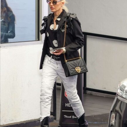 Gwen Stefani Displays her Chic Style in White Jeans and Black Blazer