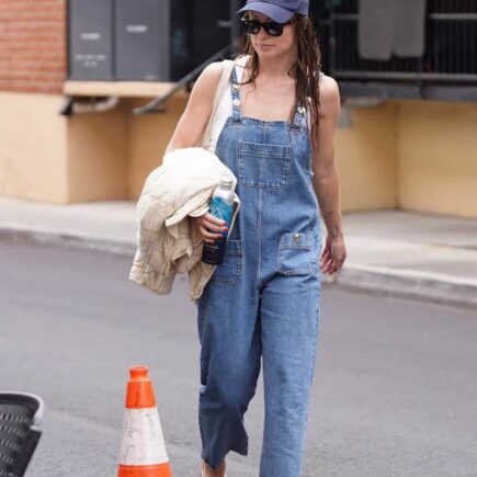 Olivia Wilde Rocks a Relaxed Look with Denim Overalls and High Clogs