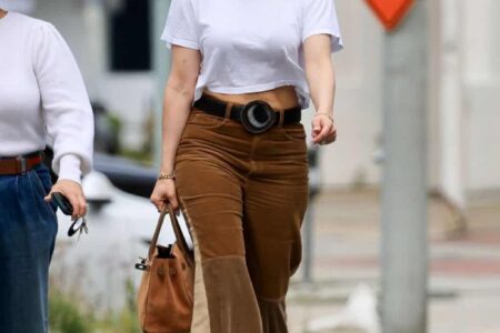Jennifer Lopez Rocks 70’s Style in Brown Corduroy Jeans as She Runs Errands
