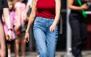 Heather Graham Looks Vintage Chic in a Red Tank Top and Jeans