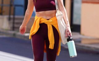 Olivia Wilde Looked Great After Workout in Burgundy Leggings and Top