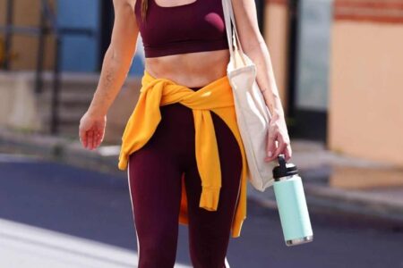 Olivia Wilde Looked Great After Workout in Burgundy Leggings and Top