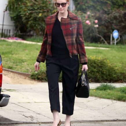 Christina Hendricks Rocks a Red Plaid Jacket and Flashy Diamond Ring in LA