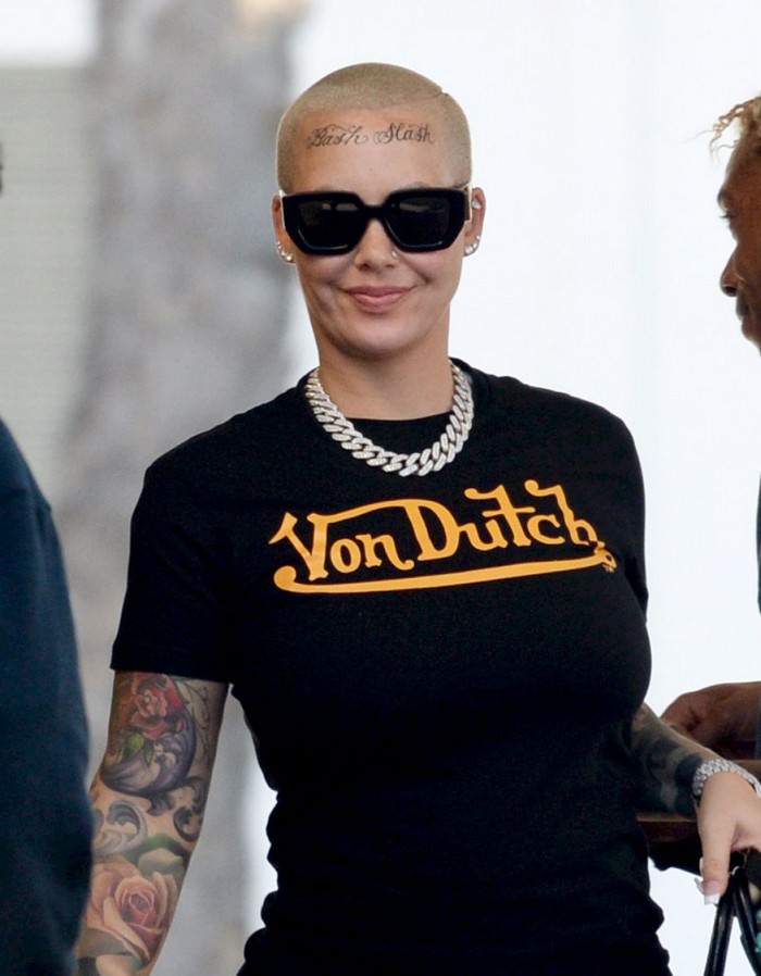 amber rose out and showing her new face tattoo in la 3