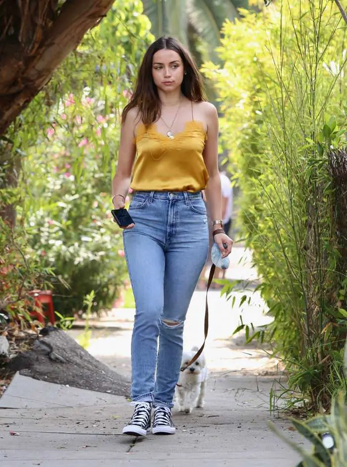 ana de armas steps out in satin camisole for a dog walk in venice 2