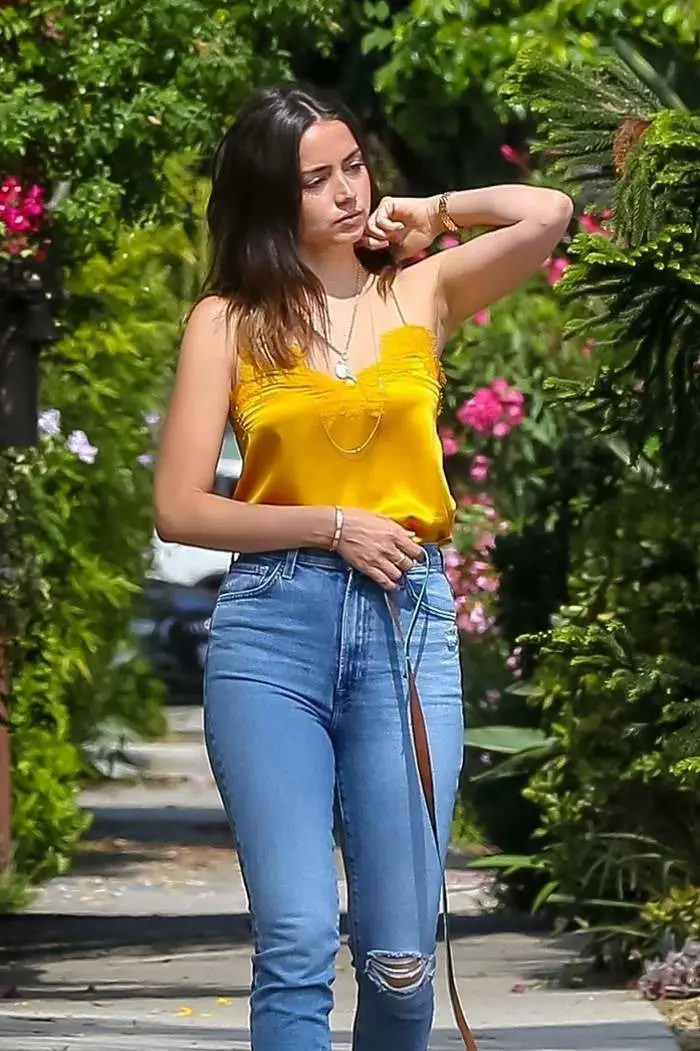 ana de armas steps out in satin camisole for a dog walk in venice 4