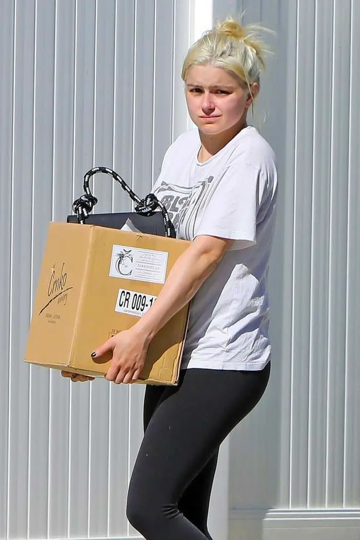 ariel winter carried heavy cardboard box as she runs errands in la 4