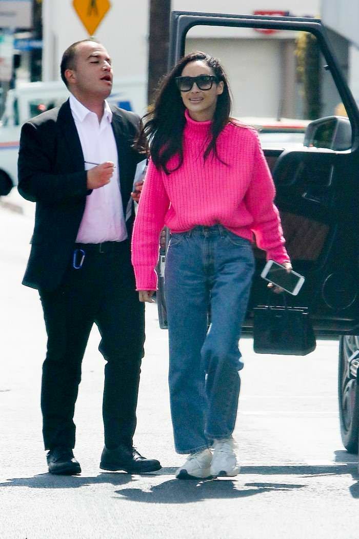 cara santana out in pink sweater and jeans 2
