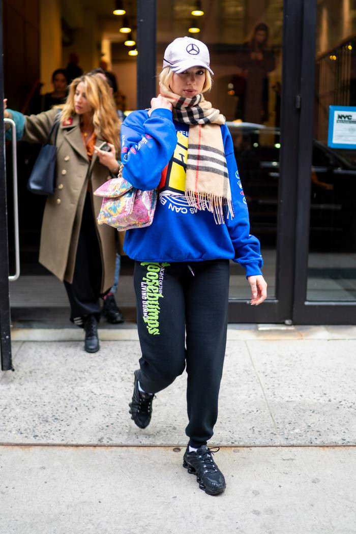 dua lipa in colorful sweats exiting hotel in new york city 2