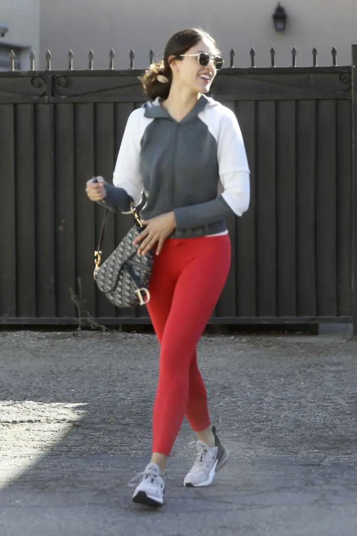 eiza gonzalez is wearing hot red leggings as she steps out in la 4