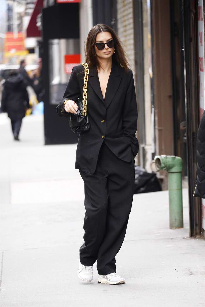 emily ratajkowski in a black blazer with matching slacks in nyc 1