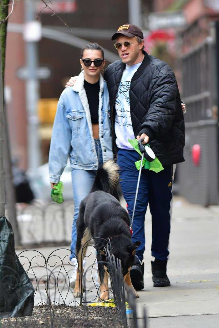 emily ratajkowski with husband walk their dog on empty streets in ny 2