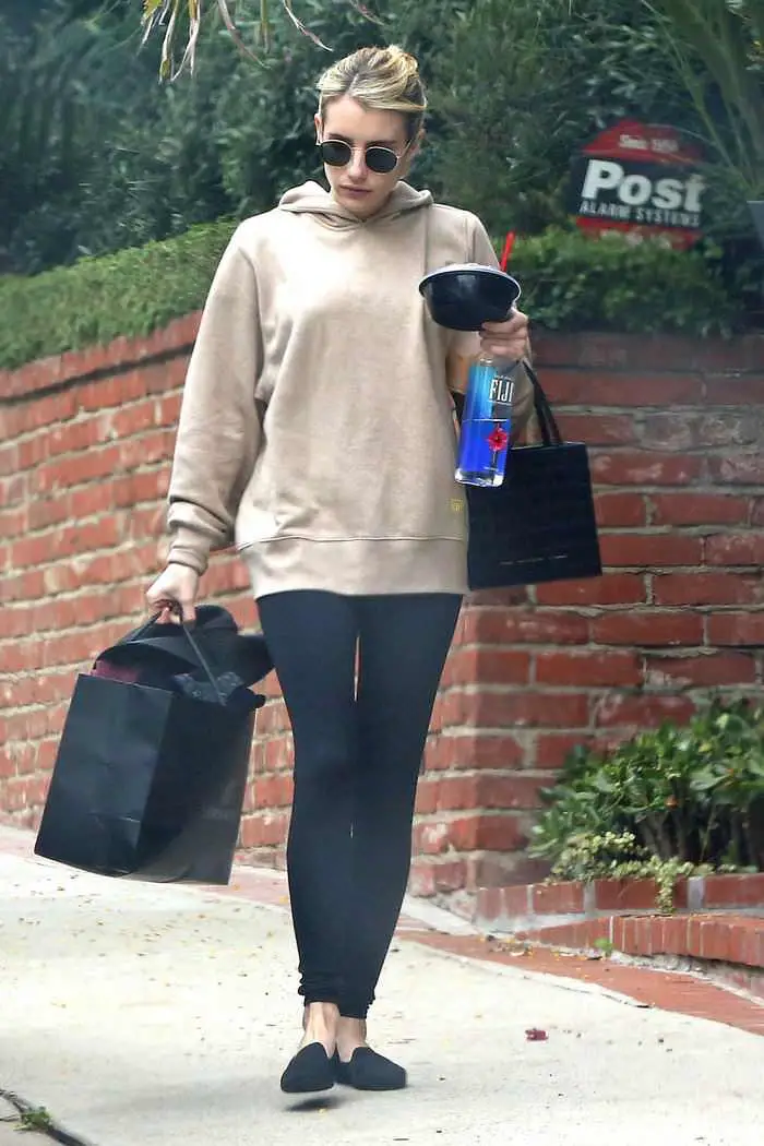 Emma Roberts in a Beige Hoody While Out Shopping in LA