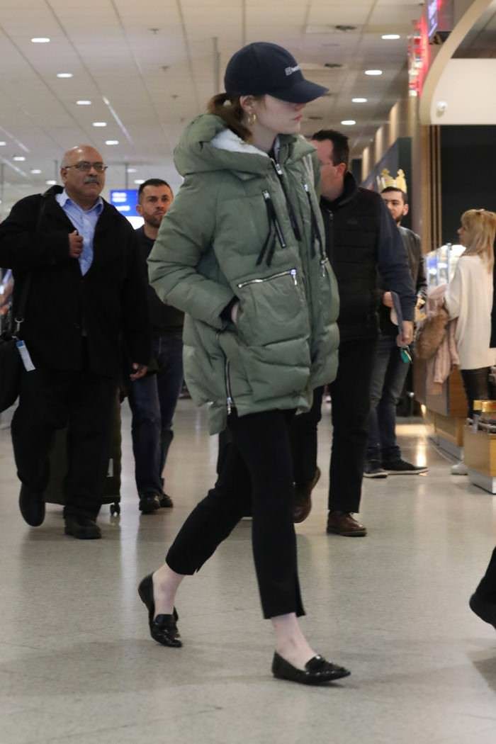 emma stone arriving at athens international airport 2