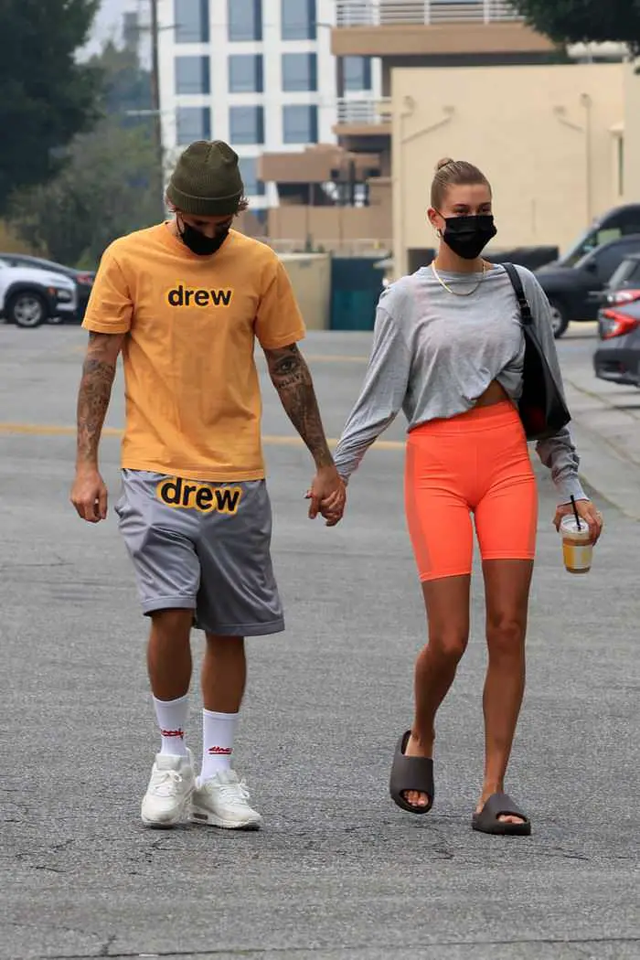 hailey bieber and justin walked hand in hand as they headed to yoga class 1