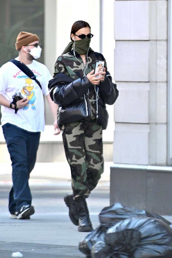 irina shayk chic in a camouflage out in new york city 1