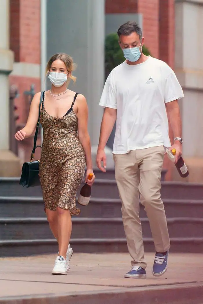 jennifer lawrence out wearing a silky dress with husband cooke maroney 1