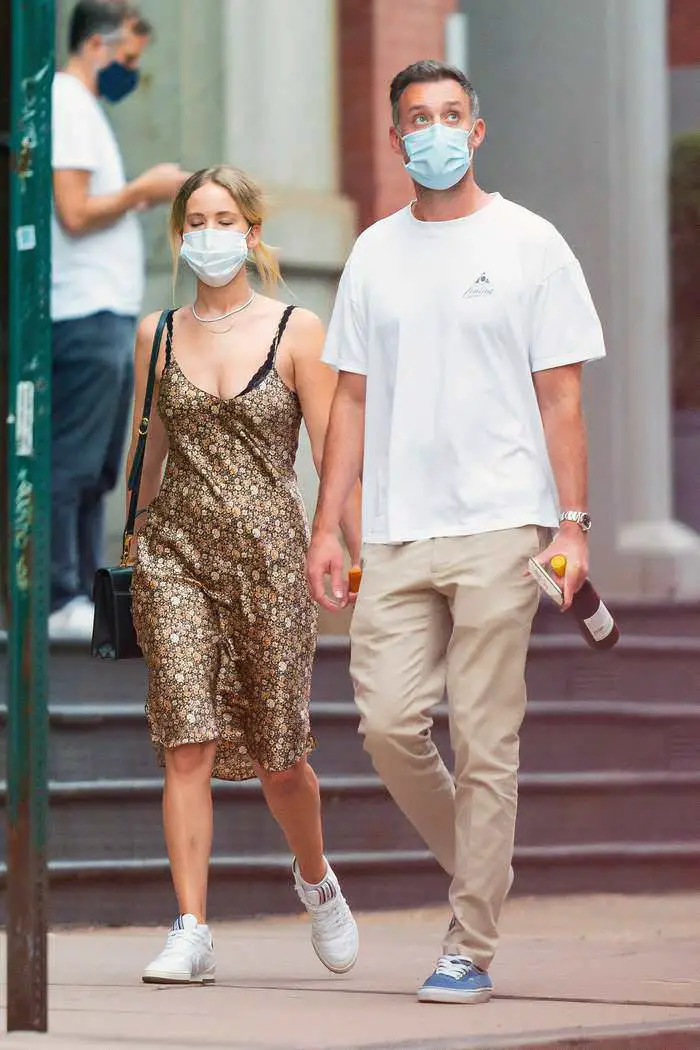 jennifer lawrence out wearing a silky dress with husband cooke maroney 2