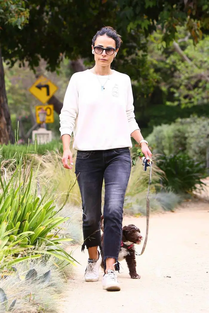jordana brewster steps out for a walk with her dog in la 4