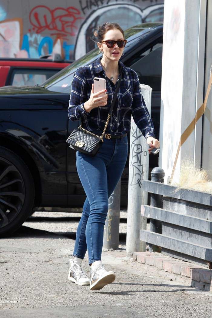 katharine mcphee in casual flannel shirt out in west hollywood 4