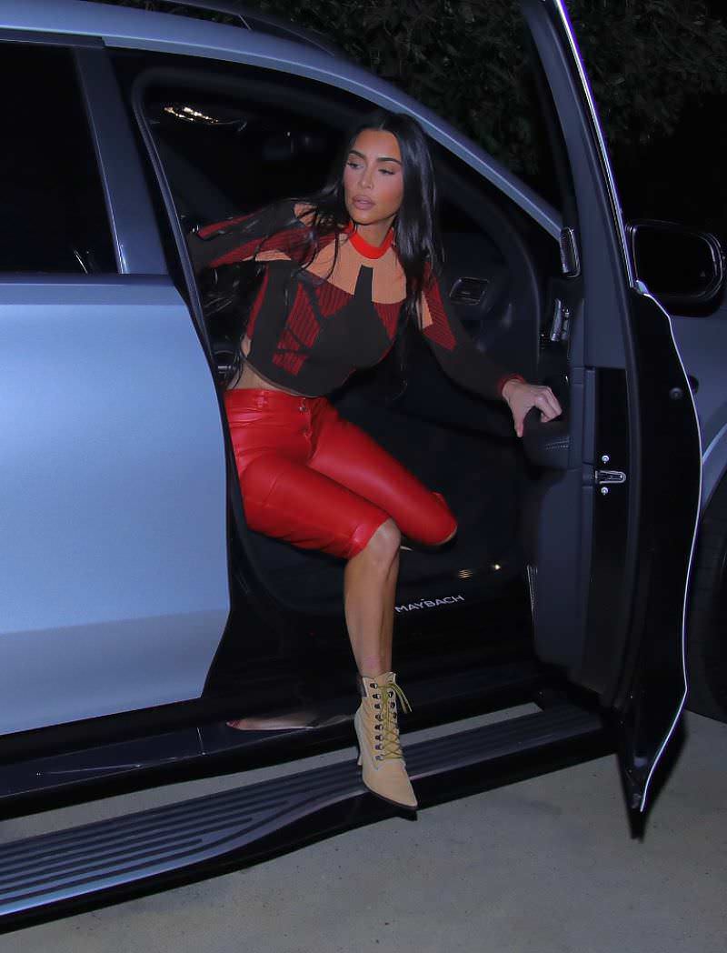 kim kardashian enjoys night out in leather red pants in west hollywood 2