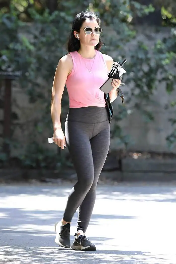 lucy hale flaunts toned figure in pink top in hollywood hills 1