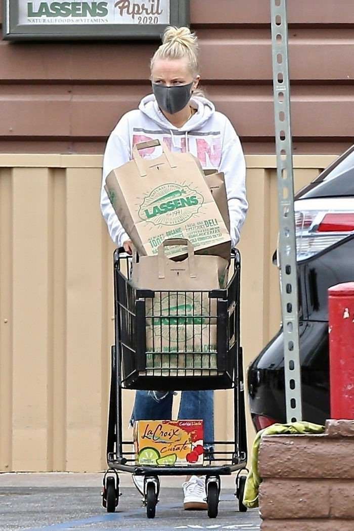 malin akerman wearing a protective mask in shopping at lassen s 1