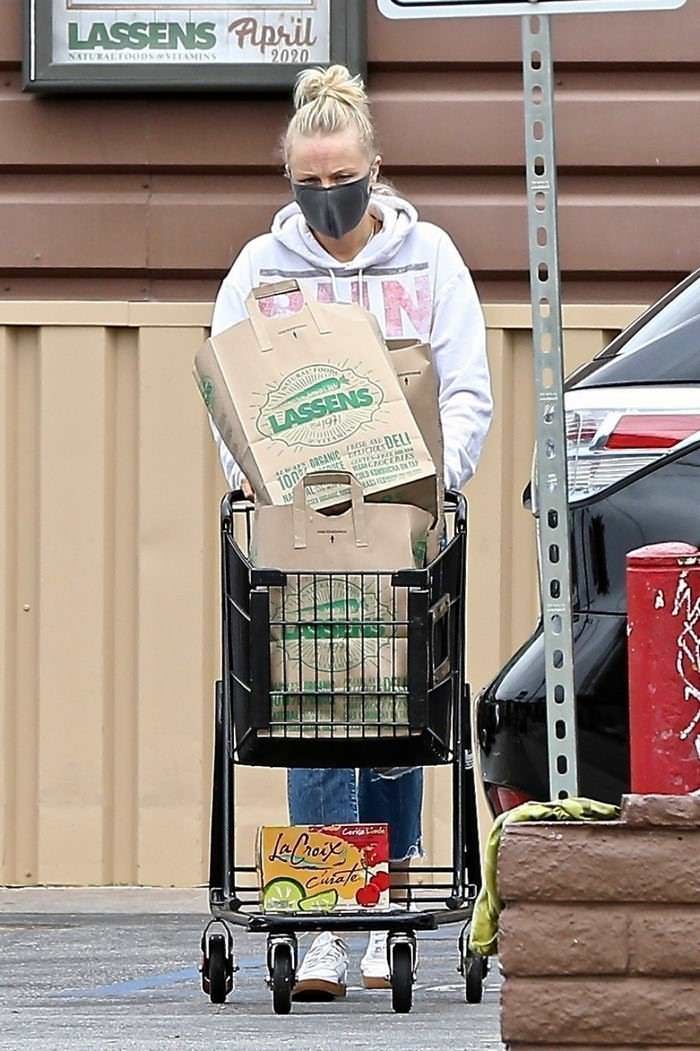 malin akerman wearing a protective mask in shopping at lassen s 4