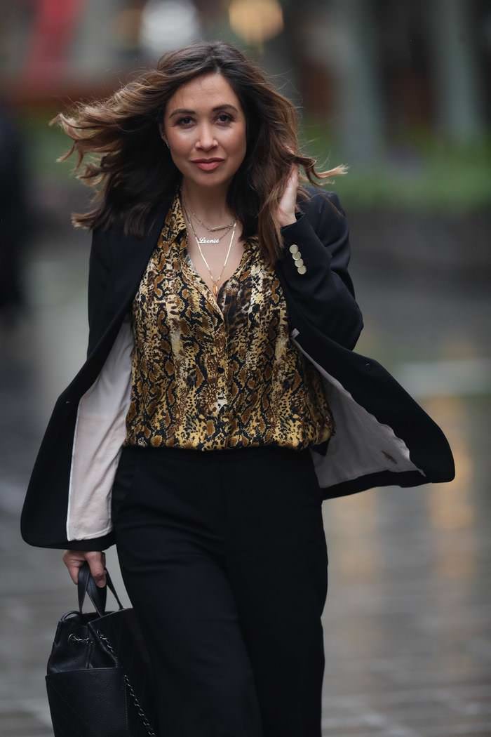 myleene klass arrived at the global radio studios in leicester square 1