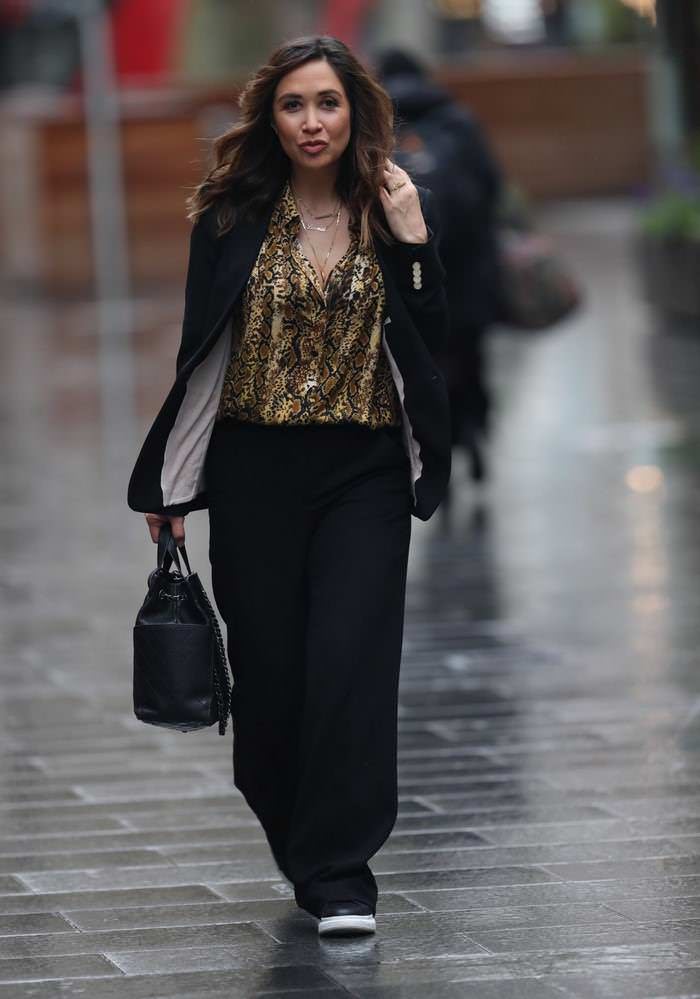 myleene klass arrived at the global radio studios in leicester square 2