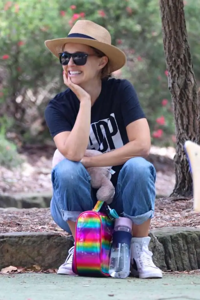 natalie portman looks casual at a gas station and in a local park with kids 2