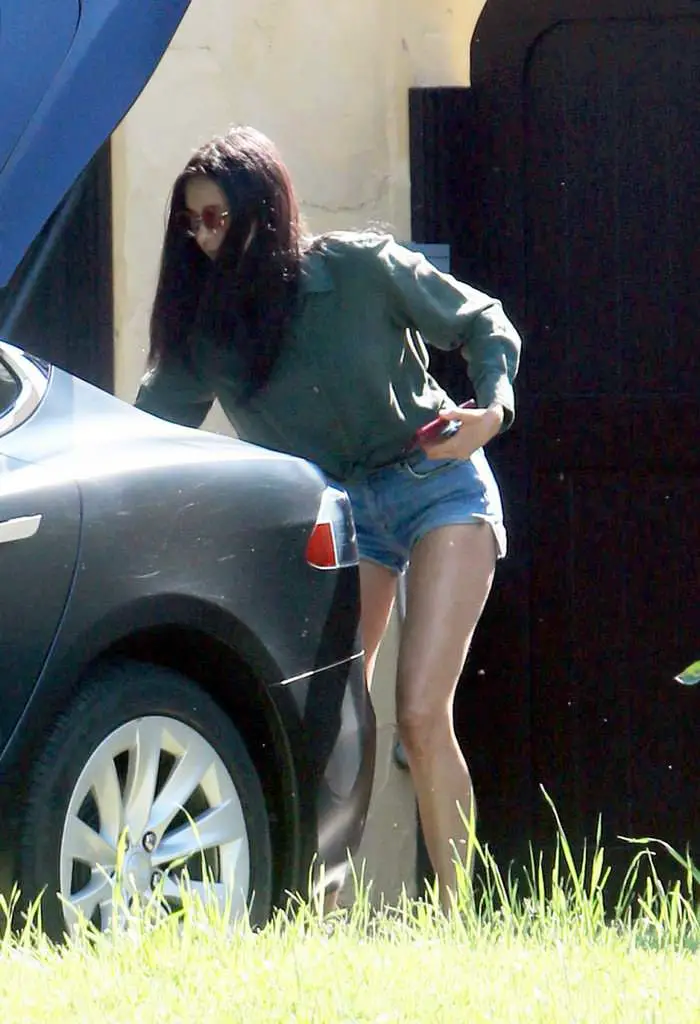 nina dobrev in denim shorts outside her house in la 2