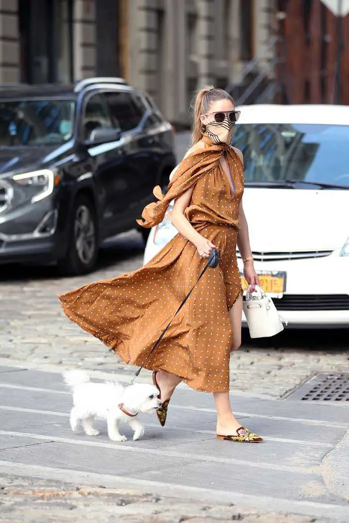 olivia palermo is a true fashionista in brown polka dress out in nyc 1