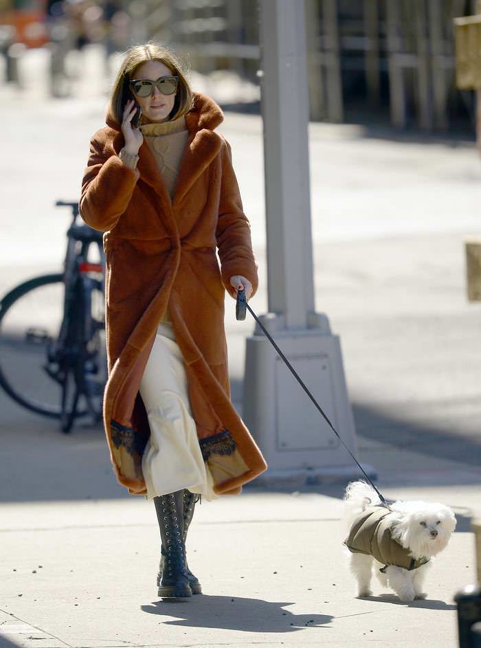 olivia palermo walks her dog in new york 2