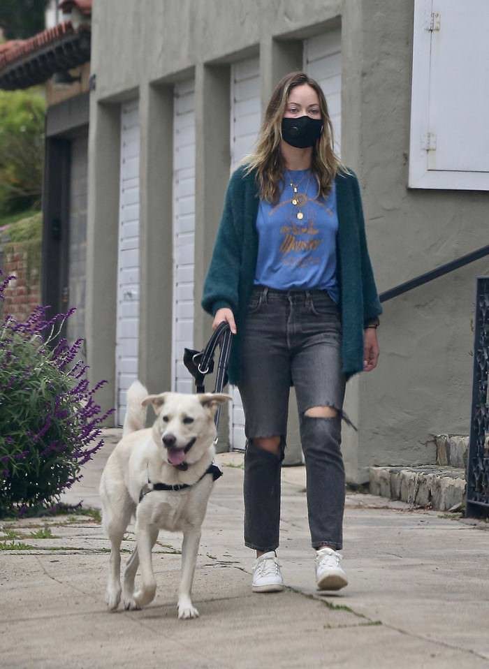 olivia wilde walks her dog around her neighborhood 3