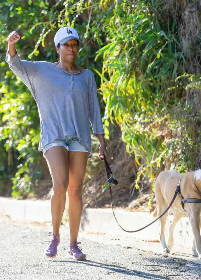 regina king enjoys fresh air while taking her dog for a walk in la 3