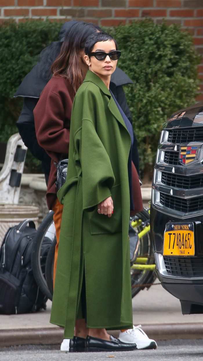 zoe kravitz in green coat out in new york city 2